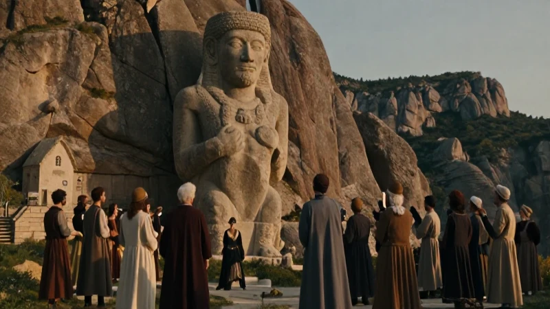 Gigantes: Mitos y realidades de estas criaturas legendarias 6 Gigante de piedra observado por aldeanos medievales