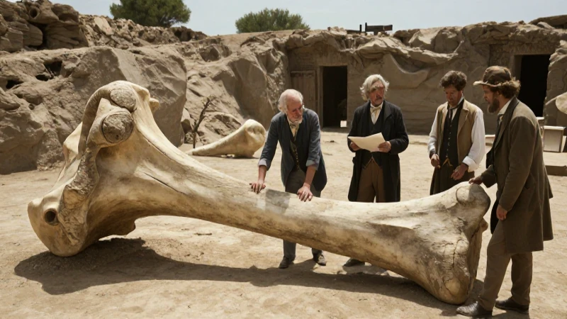 Gigantes: Mitos y realidades de estas criaturas legendarias 5 Científicos en excavación frente a un enorme fémur fosilizado