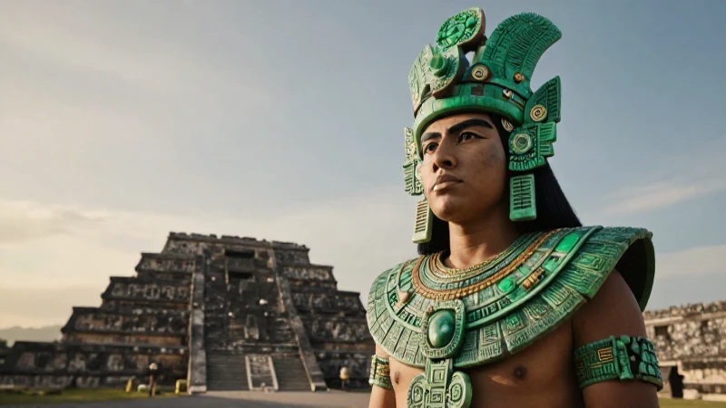 Gobierno de Mexicas: Conociendo a los Gobernantes Aztecas 60 Azteca en jade contempla Templo Mayor al amanecer
