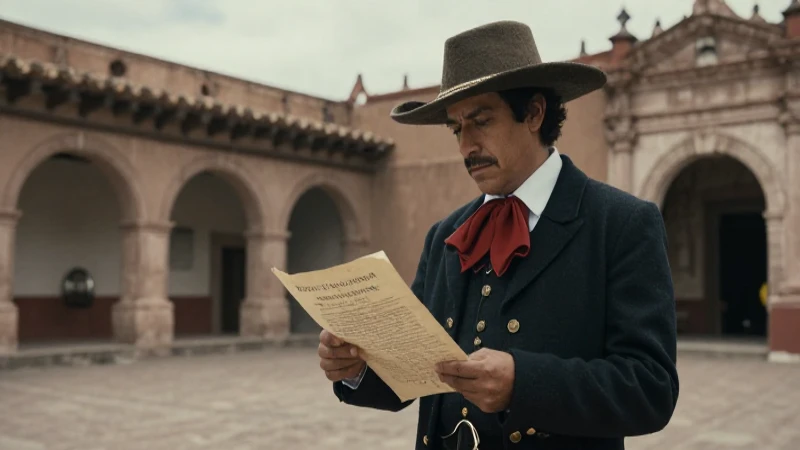 Conquistador revisando documentos en Nueva España