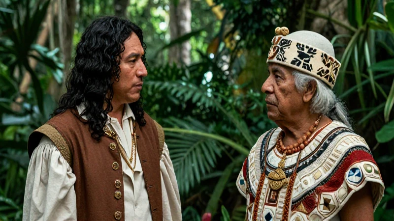 Guerrero y anciano maya en la selva