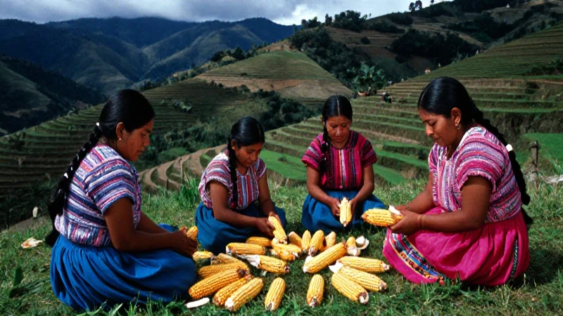 Mujeres Tzotzil cosechan maíz en Chiapas