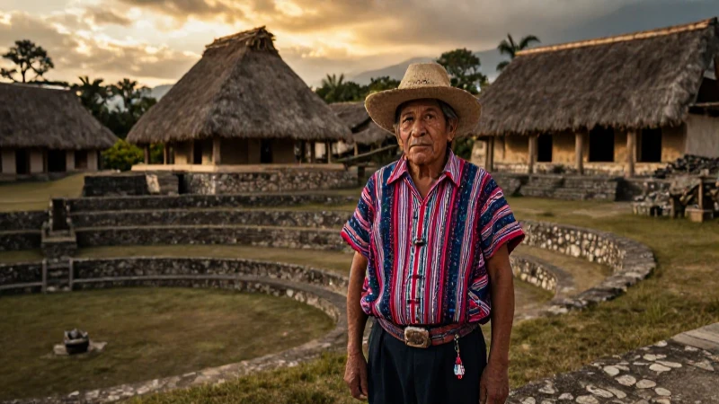 Anciano Tzotzil en paisaje chiapaneco dorado