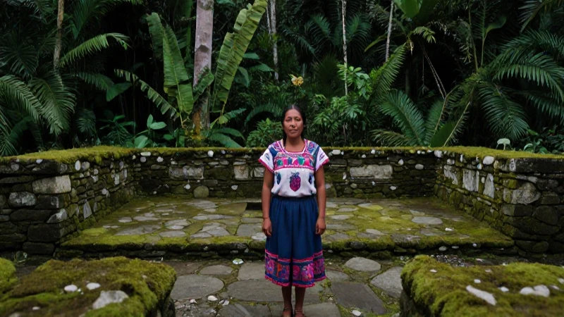 Mujer Zoque tradicional en el paisaje de Chiapas