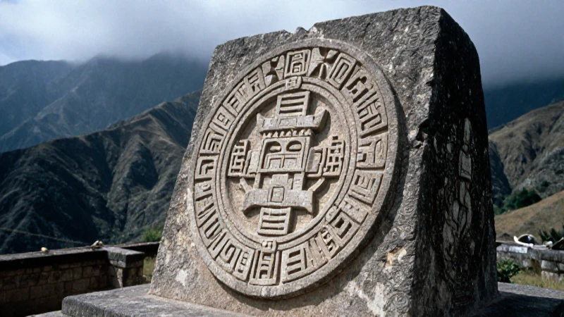 Sacerdote maya examina calendario en montaña