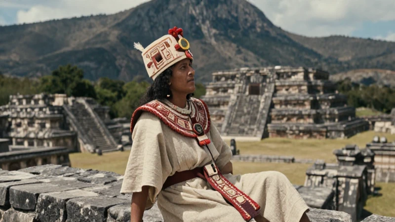 Sacerdote mesoamericano en ruinas de Xochicalco