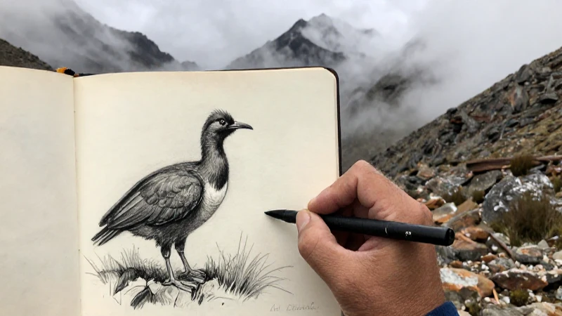 Dibujo histórico de guajolote en paisaje montañosos