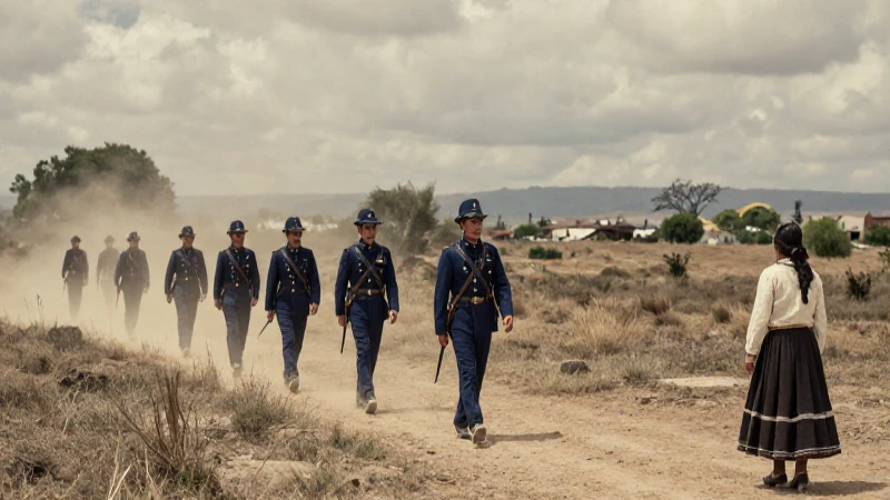Soldados de uniformes azules cruzan una frontera mexicana