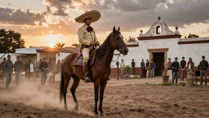 Cavalista mexicano en hacienda bajo tensión