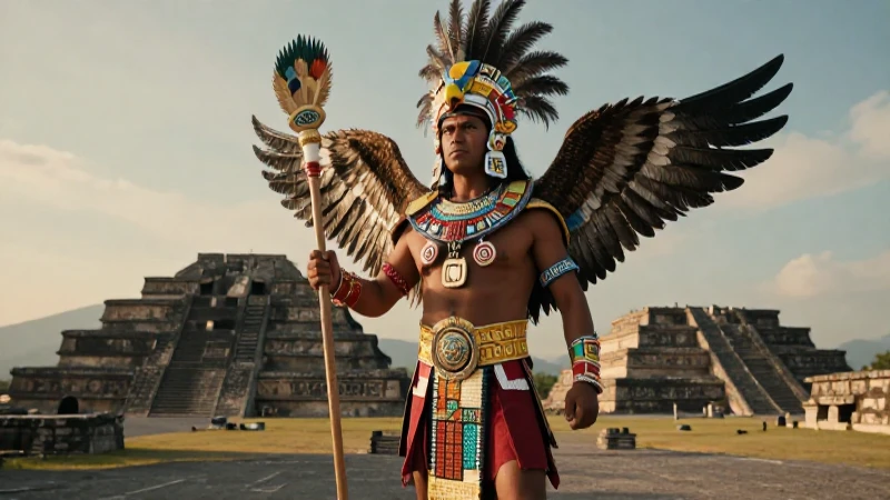 Guerrero águila: Descubre su legado en la historia azteca 16 Guerrero águila majestuoso ante el Templo Mayor