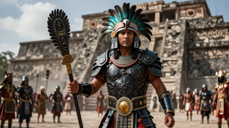 Guerrero águila: Descubre su legado en la historia azteca 12 Guerrero azteca con obsidiana y águila en Tenochtitlan