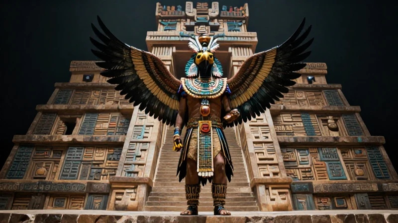 Guerrero águila: Descubre su legado en la historia azteca 13 Guerrero azteca majestuoso en templo ceremonial