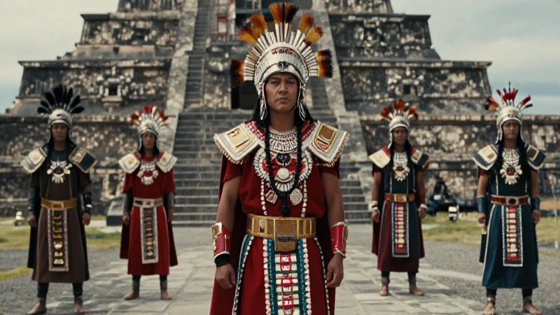 Guerrero Cuachic azteca con vestimenta ceremonial