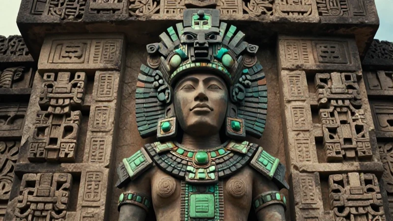 Coyolxauhqui majestuosa en altar prehispánico