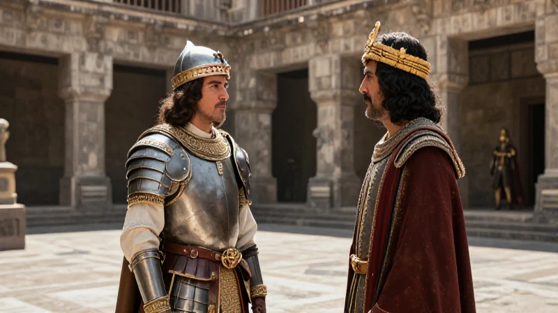 Cortés y Moctezuma se encuentran en el palacio
