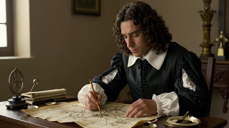 Joven Cortés estudia mapas en la España del siglo XVI