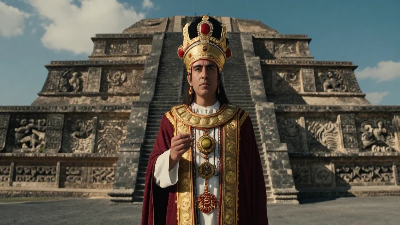 Sacerdote azteca majestuoso en Templo Mayor