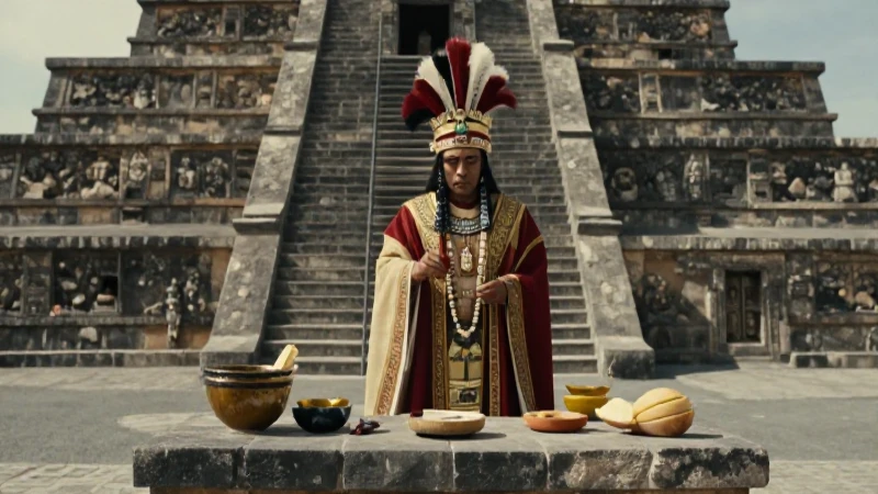 Sacerdote azteca en rito ritual de Tenochtitlan