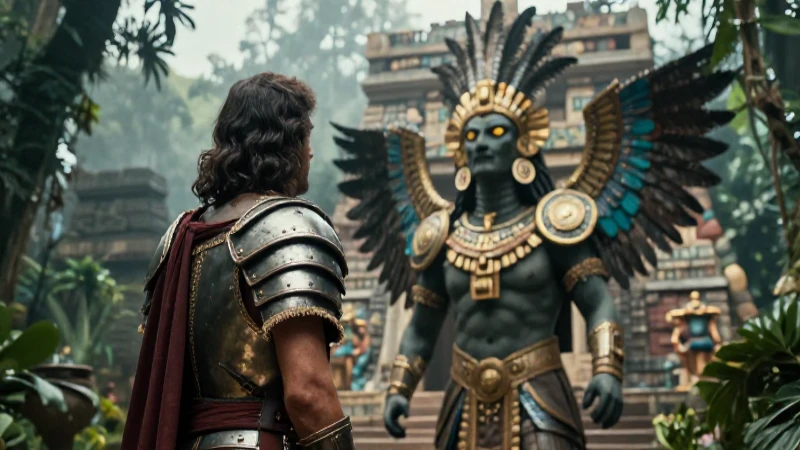 Cortés enfrenta a Quetzalcóatl en el templo azteca