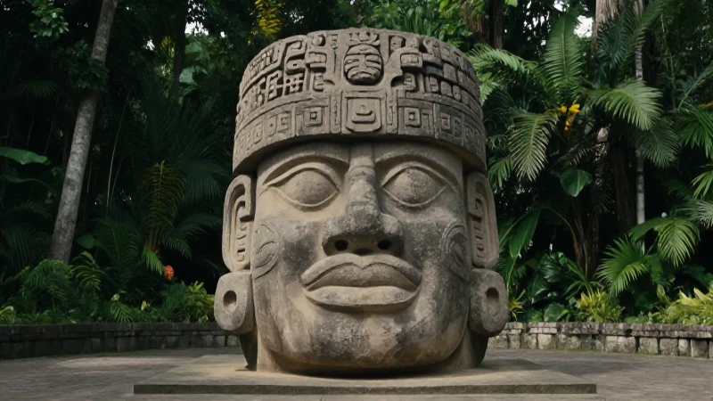Cabeza Colosal Olmeca en selva con escena ritual