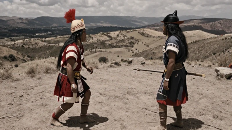 Guerrero chichimeca y soldado mexica en el paisaje