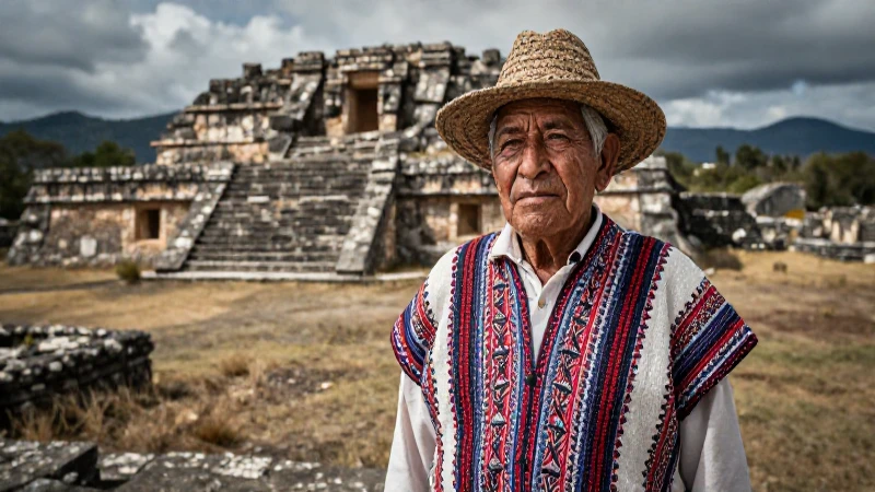 Anciano Zapoteca frente a ruinas históricas en Oaxaca