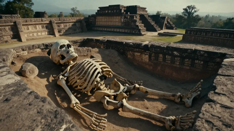 El hombre de Tepexpan: Mito o realidad detrás de su historia 14 Esqueleto antiguo en Tepexpan bajo luz dramática