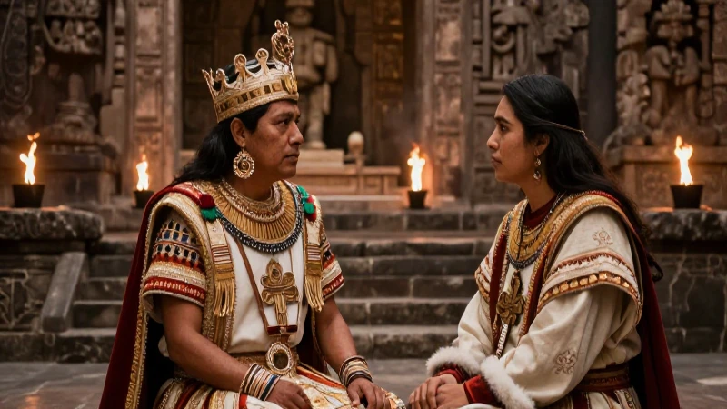 Noble azteca en templo con ambientación cinematográfica