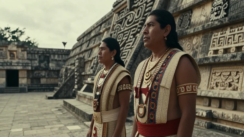 Hombre indígena en antiguo templo mesoamericano