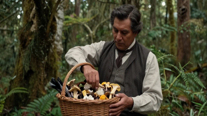Micólogo mexicano recolectando hongos en la sierra