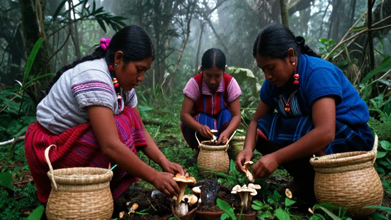 Recolectores indígenas recolectan hongos en México