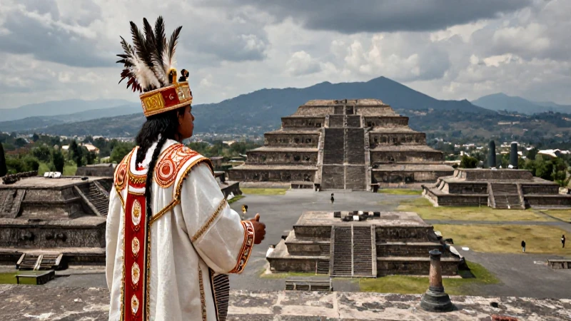 Sacerdote Mexica y templo majestuoso de Tenochtitlan