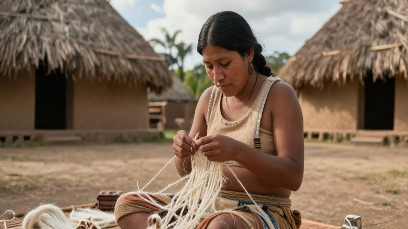Artesano mesoamericano teje algodón en un asentamiento preclásico