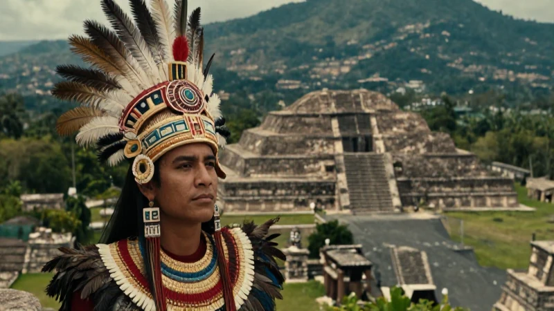 Sacerdote mesoamericano en pirámide de Teotihuacán