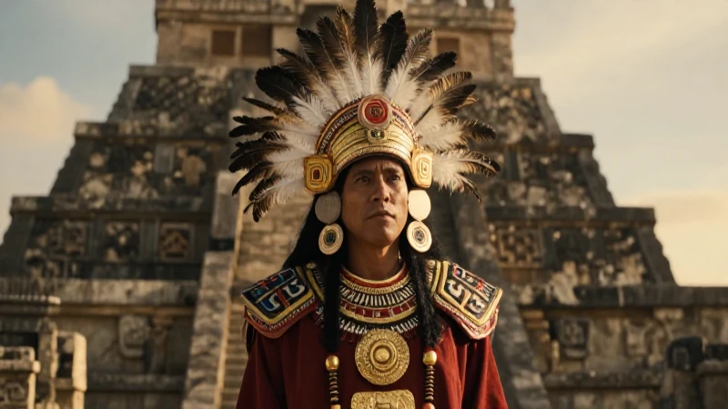 Sacerdote azteca majestuoso en Tenochtitlan