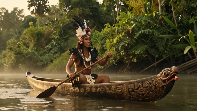 Maya en canoa bajo el sol de la selva