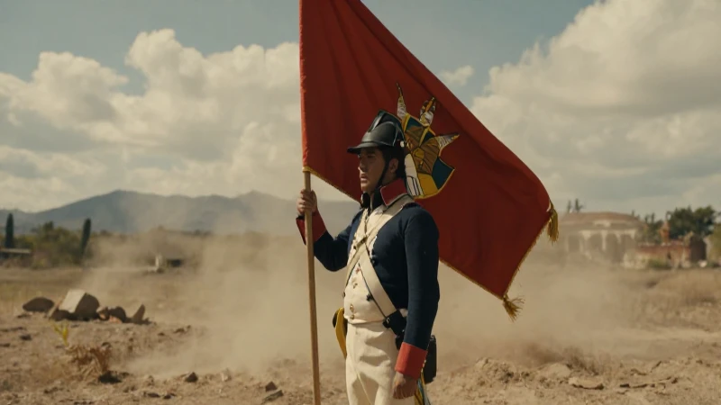 Soldado Trigarante con uniforme en paisaje mexicano