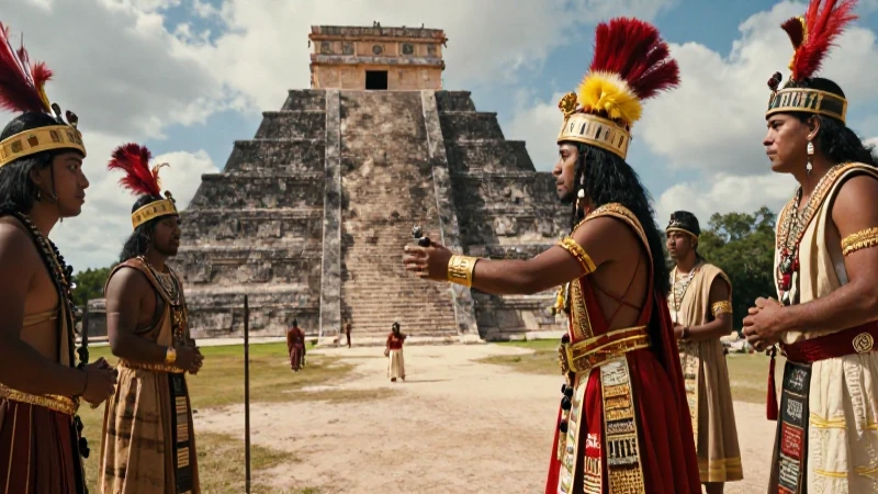 Rey Maya ofrece sacrificio en antigua pirámide