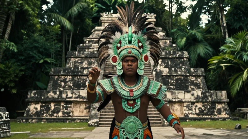 Músico ceremonial mesoamericano en la jungla