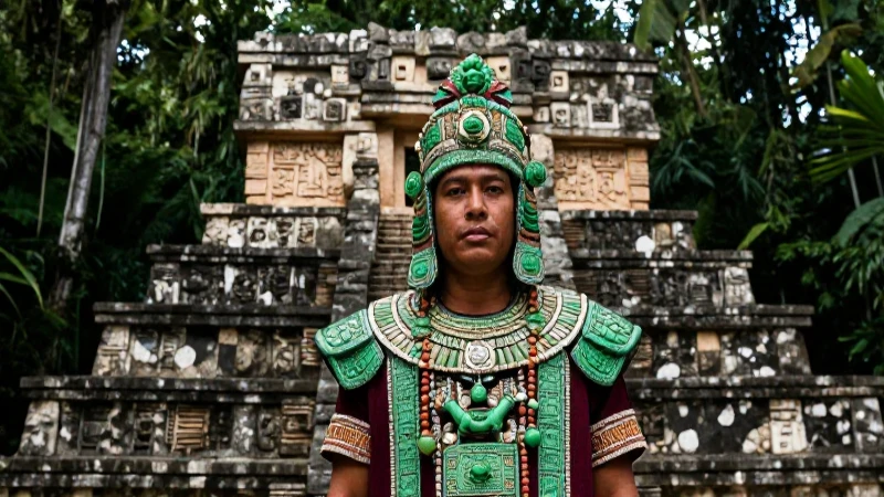 Sacerdote maya real en templo jada