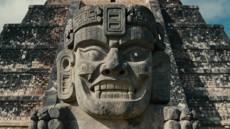 Escultura de Tláloc en pirámide azteca