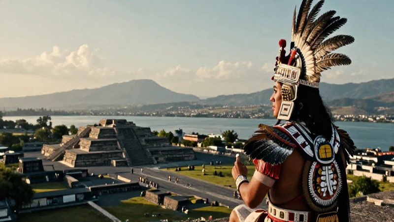 Imágenes de la cultura mexica: un viaje visual a su grandeza 11 Guerrero Mexica en el Templo Mayor con luz dramática