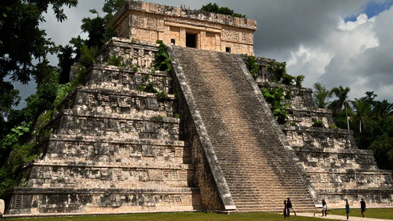 Majas ante una pirámide maya majestuosa