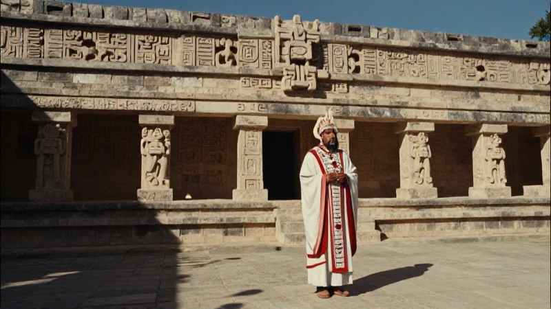 Sacerdote maya en plataforma de Edzná antigua