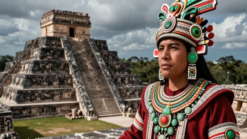 Noble Mixteco ante ruinas mesoamericanas históricas