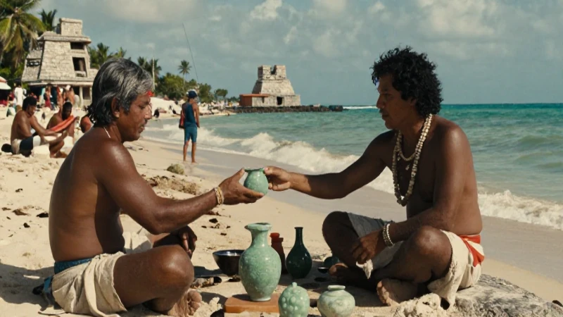 Importantes puertos mayas: Historia y comercio marítimo 20 Comerciantes mayas intercambian jade en el puerto