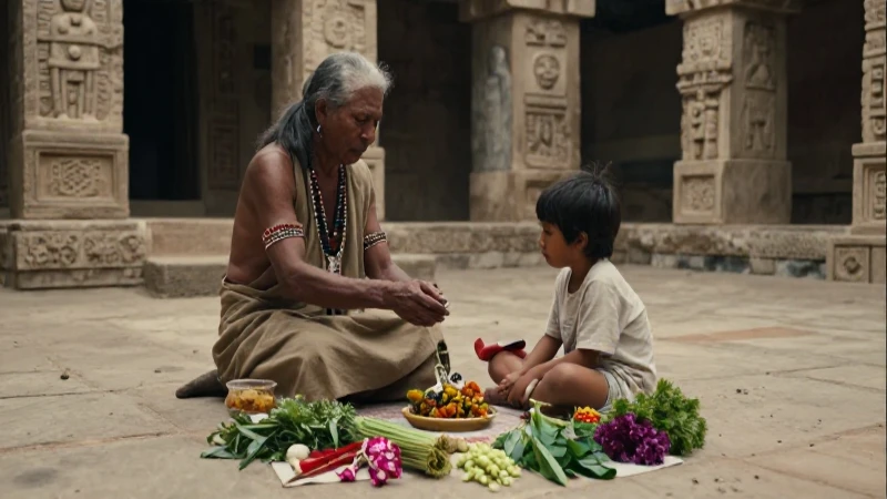 Curandero azteca sana a niño en templo