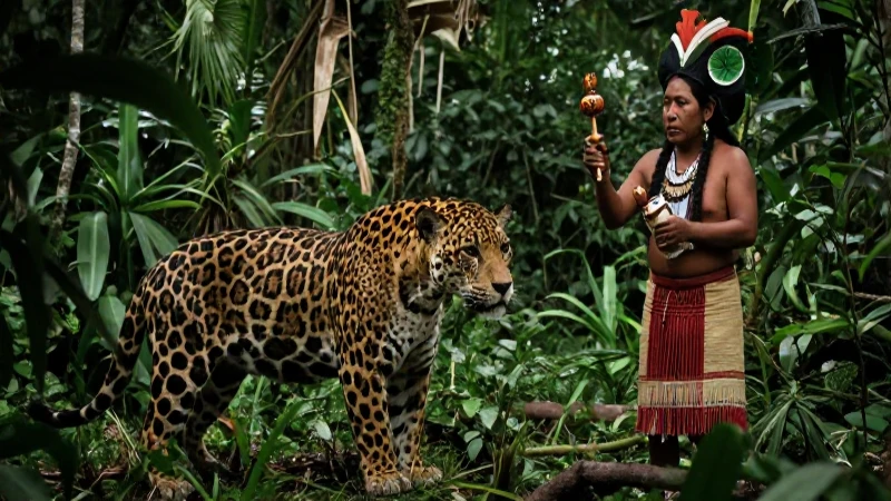 Cuál es la conexión entre jaguares, México indígena y su fauna 29 Jaguar y chamán Nahua en selva mesoamericana