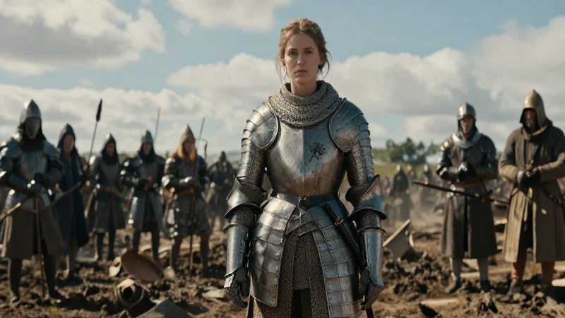 Juana de Arco en campo de batalla dramático