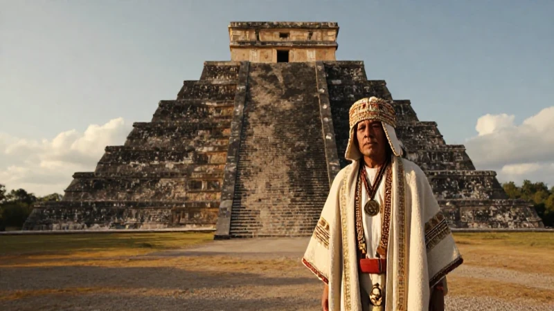 Sacerdote ante pirámide Kaminaljuyú dorada